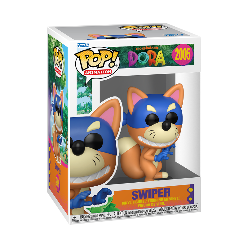 Figurine Funko POP de Chipeur le célèbre voleur de la licence Dora l'Exploratrice, avec vue sur la boîte