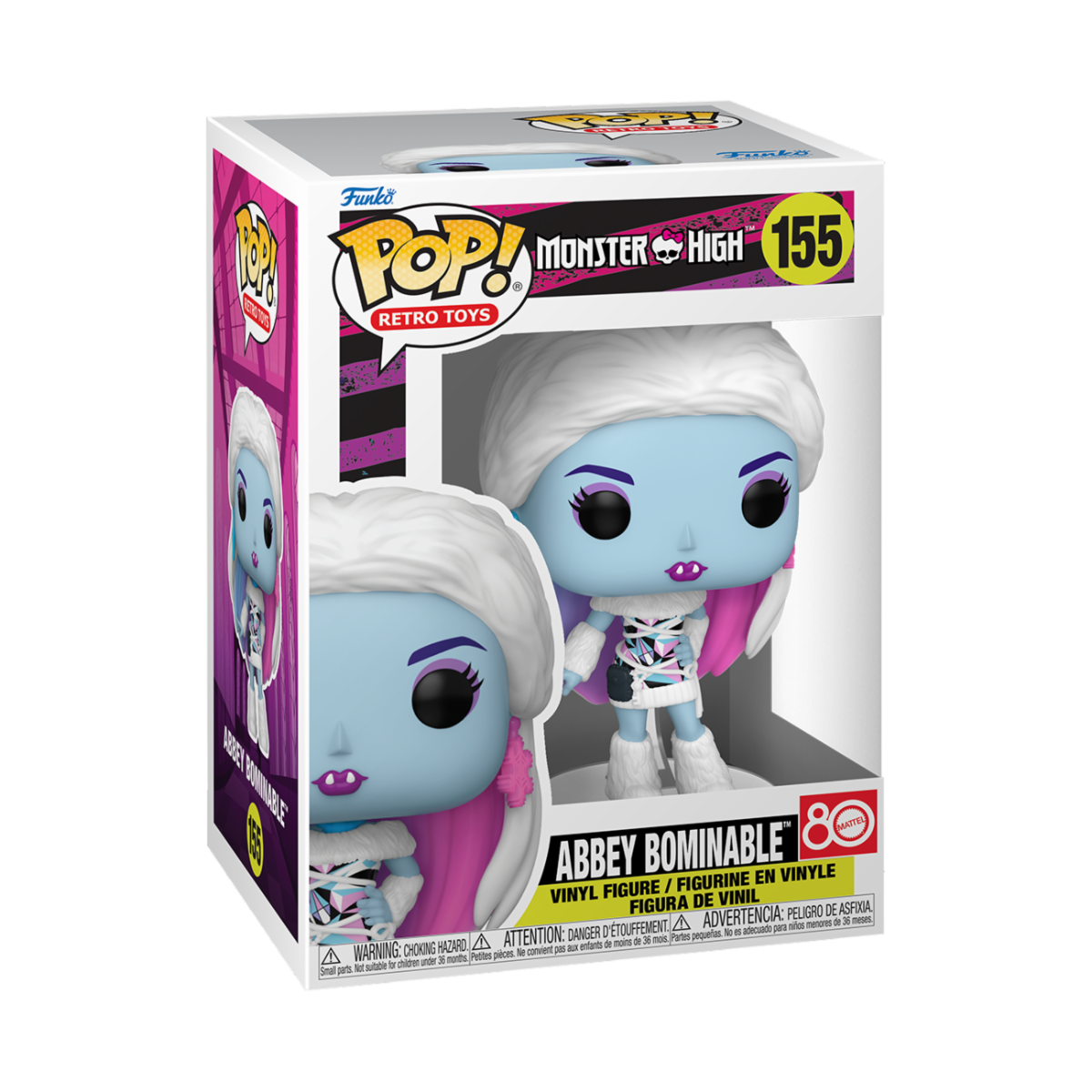 Figurine Funko POP du personnage de Abbey Bominable de la licence Monster High avec une vue sur la boîte vitrée
