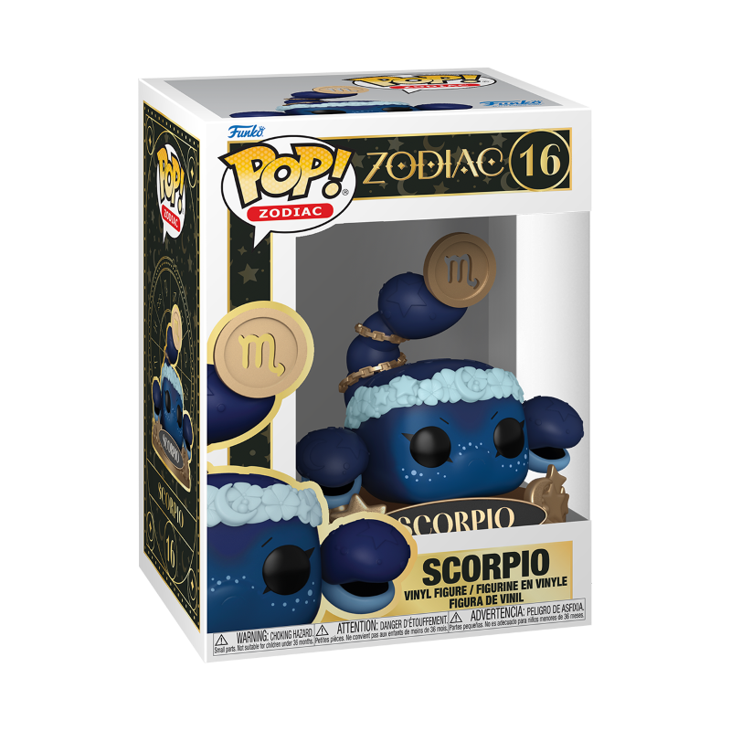 Une figurine Funko POP élaborée pour être à l'image du signe du Zodiaque le Scorpion avec rendu en boîte