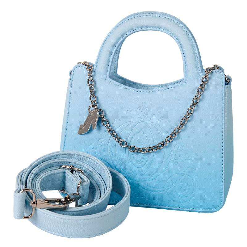 Sac à main Disney Cendrillon bleu face avant avec mise en avant de la bandoulière du sac