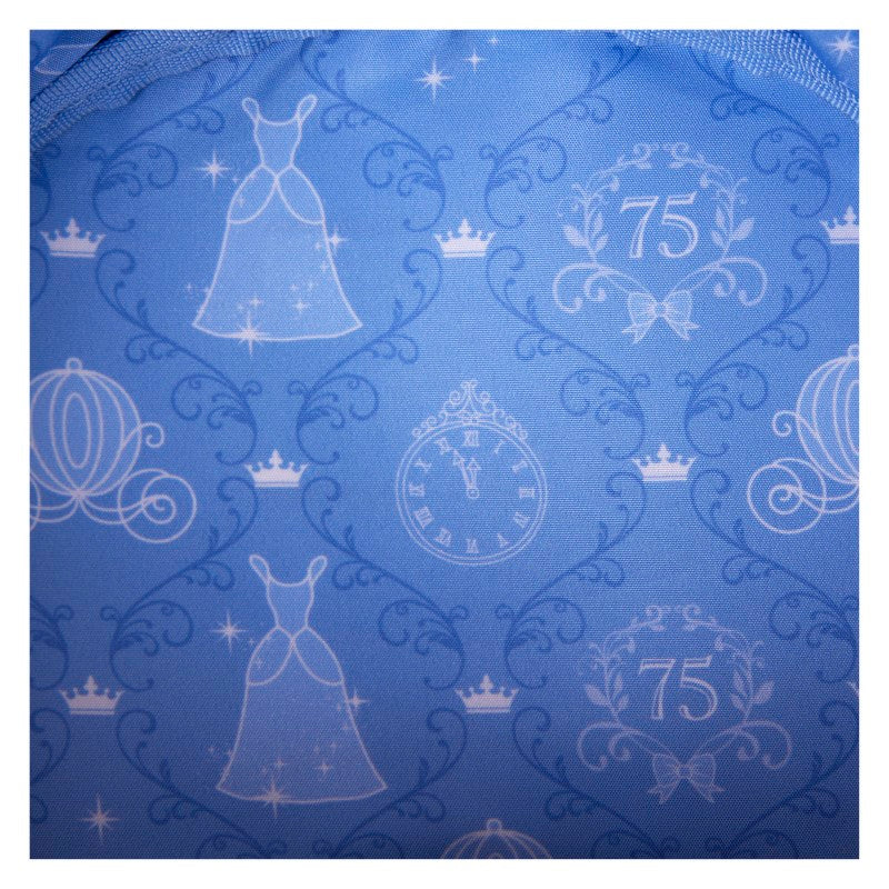 Sac à main Disney Cendrillon bleu foncé intérieur du sac avec carrosse, horloge et robe en dessin