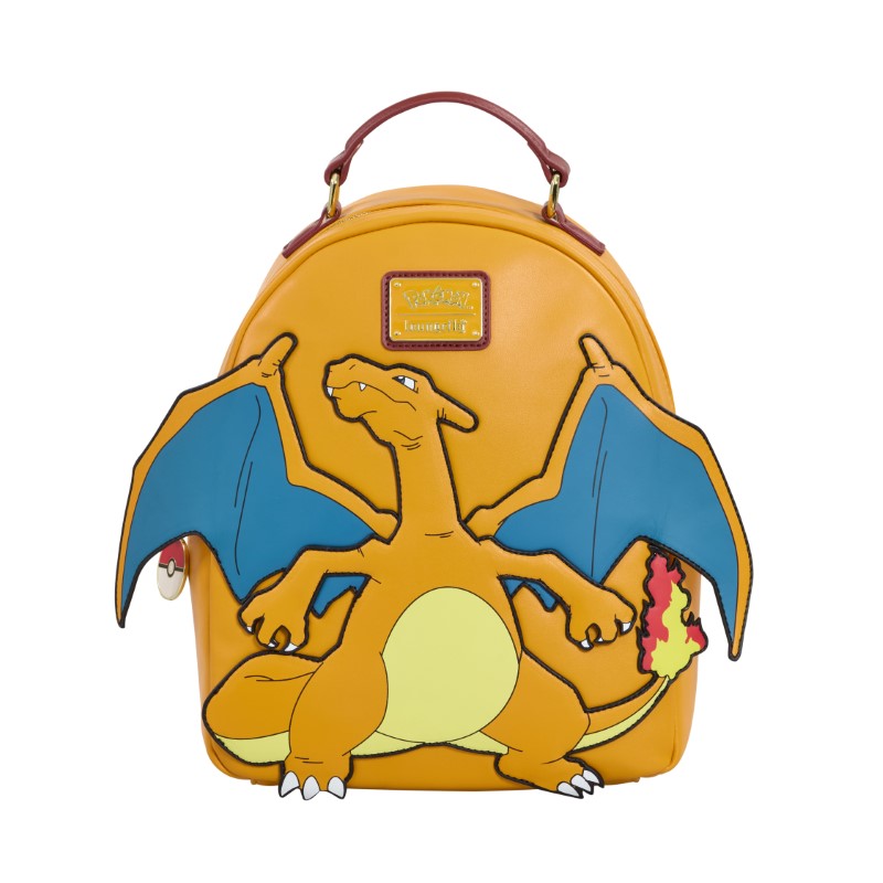 Mini sac à dos Loungefly avec le pokemon Dracaufeu sur la face avant entièrement en orange