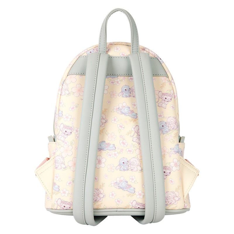 Mini sac à dos Disney Stitch arrière jaune et vert avec fleurs roses