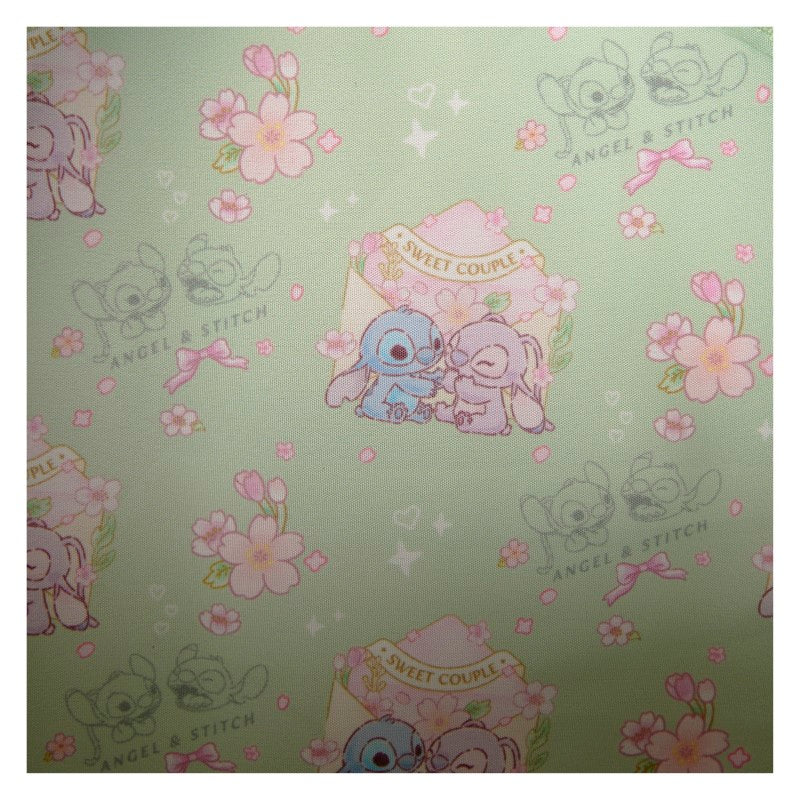 Mini sac à dos Disney Stitch intérieur vert avec fleurs de cerisiers roses