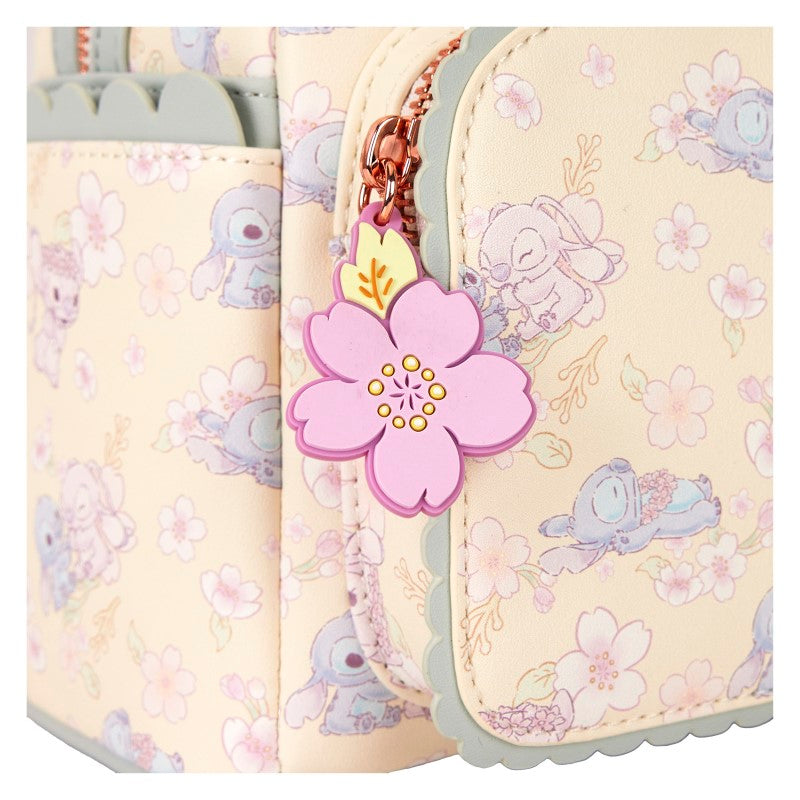 Mini sac à dos Disney Stitch porte-clef rose en forme de fleur de cerisier
