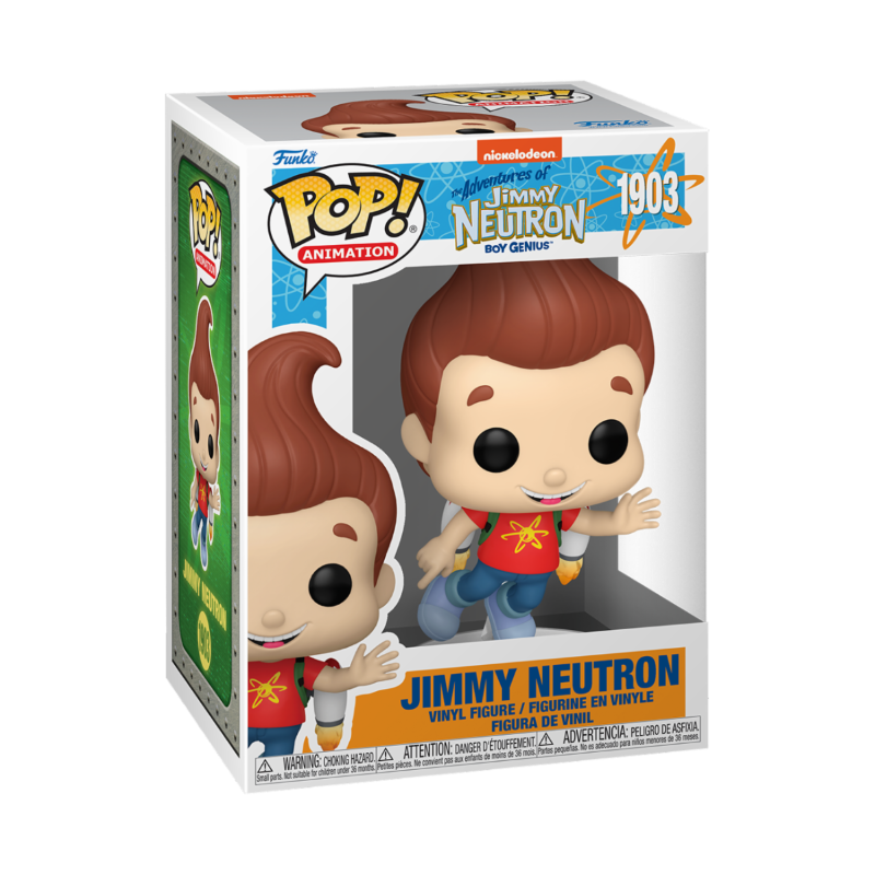 Figurine Funko Pop du personnage de Jimmy Neutron avec une fusée dans le dos avec rendu en boîte