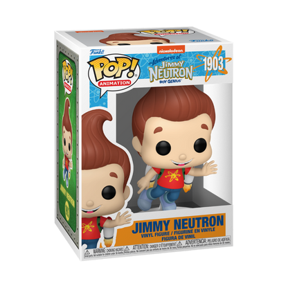 Figurine Funko Pop du personnage de Jimmy Neutron avec une fusée dans le dos avec rendu en boîte