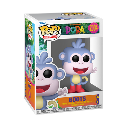 Figurine Funko POP de Babouche le fidèle compagnon de Dora, de la licence Dora l'Exploratrice avec vue sur la boîte vitrée.