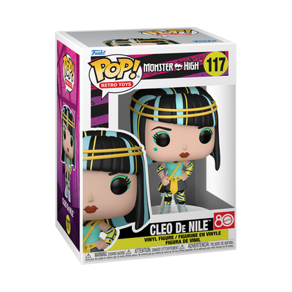 Figurine Funko POP du personnage de Cleo De Nile de la licence Monster High avec une vue sur la boîte vitrée