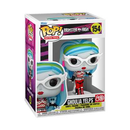 Figurine Funko POP du personnage de Ghoulia Yelps de la licence Monster High avec une vue sur la boîte vitrée