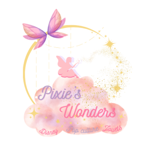 Logo du site internet Pixie's Wonders en rose, doré et violet