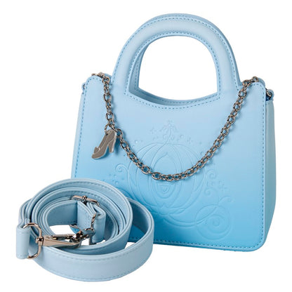 Sac à main Disney Cendrillon bleu face avant avec mise en avant de la bandoulière du sac