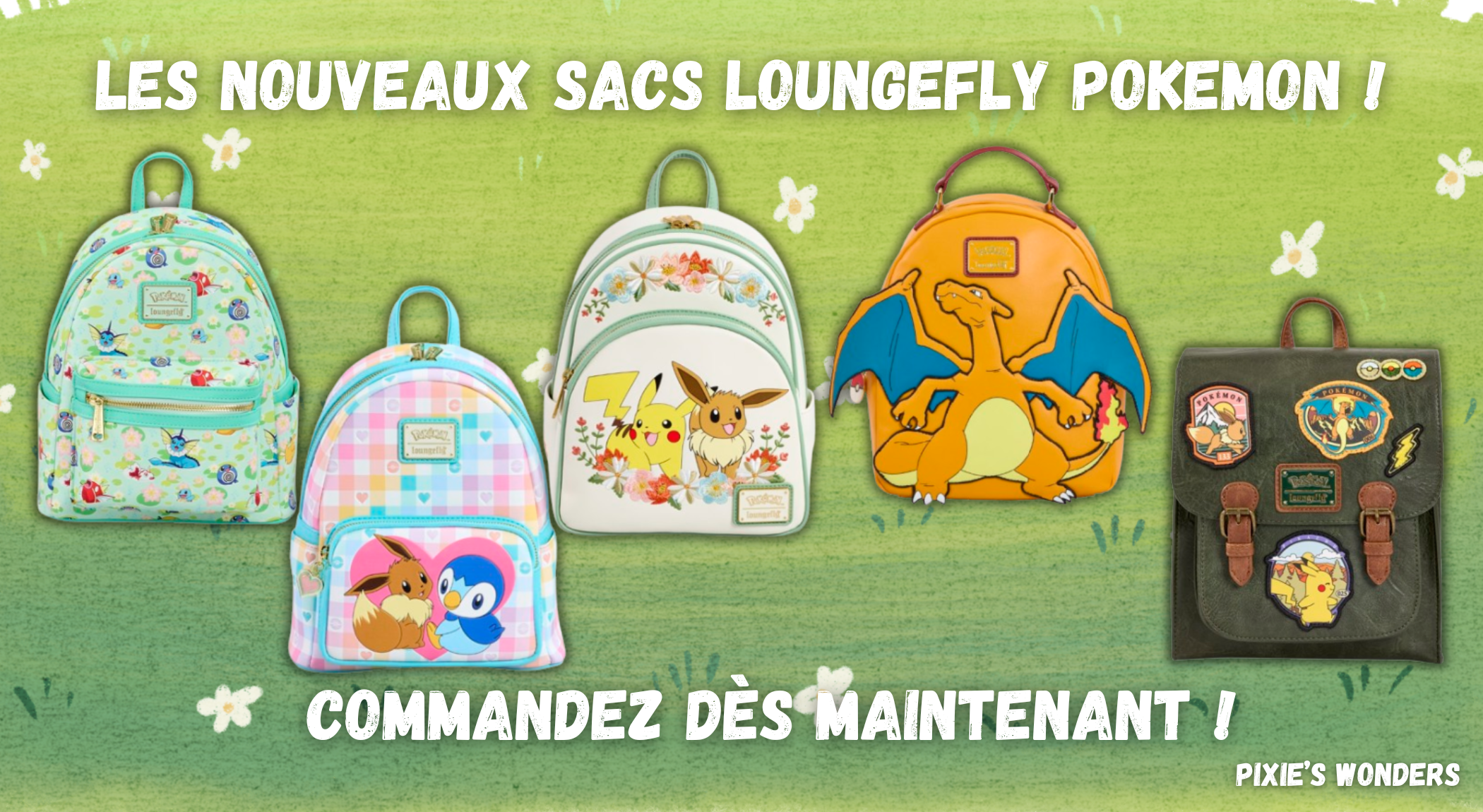 Image montrant les nouveaux sacs Loungefly Pokemon
