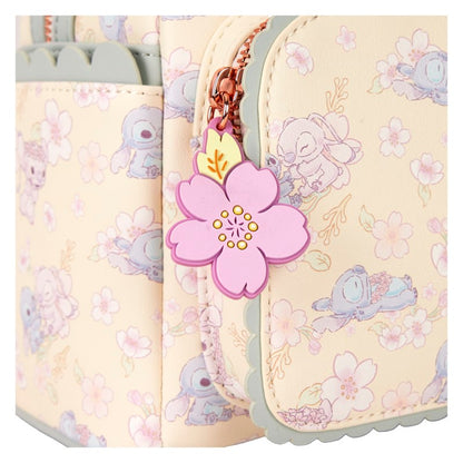 Mini sac à dos Disney Stitch porte-clef rose en forme de fleur de cerisier